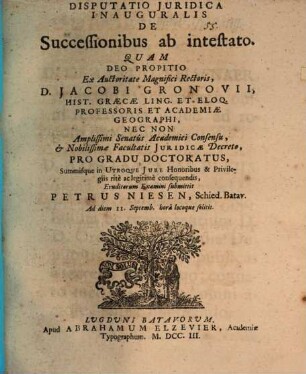 Disp. iur. inaug. de successoribus ab intestato