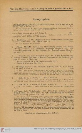 Autographen (Nr. 1-329)