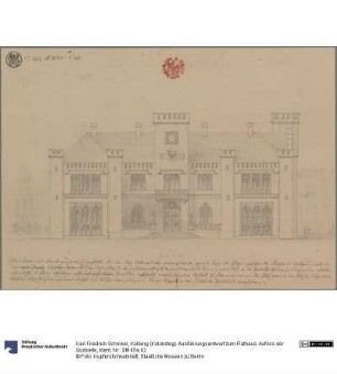 Kolberg (Kołobrzeg). Ausführungsentwurf zum Rathaus. Aufriss der Südseite