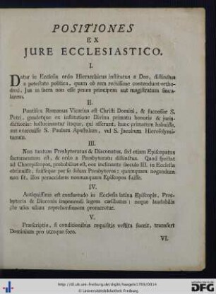 Positiones Ex Jure Ecclesiastico.