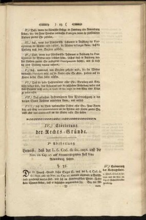 IV.) Erörterung der Rechts-Gründe.