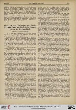 Gedanken und Vorschläge zur Durchführung einer wirtschaftlichen Organisation der Künstlerschaft
