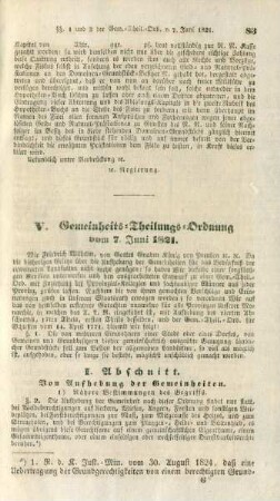 V. Gemeinheits-Theilungs-Ordnung vom 7. Juni 1821