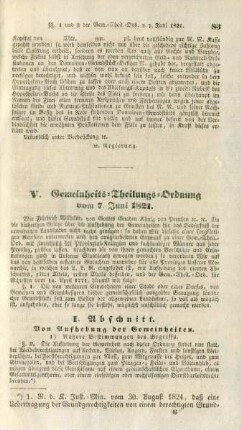 V. Gemeinheits-Theilungs-Ordnung vom 7. Juni 1821