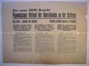 Maueranschlag (OKW-Bericht) aus den besetzten Gebieten der Sowjetunion mit Nachrichten vom Kriegsgeschehen (dreisprachig)