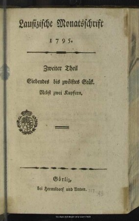 1795,7/12: Lausizische Monatsschrift