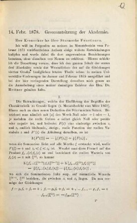 14. Februar 1878. Gesammtsitzung der Akademie : Auszug aus dem Monatsbericht der Königl. Akademie der Wissenschaften zu Berlin