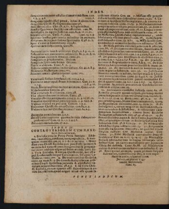 Index IV. Controversorum cum Haereticis Articulorum.