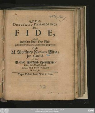 Disputatio Philosophica De Fide