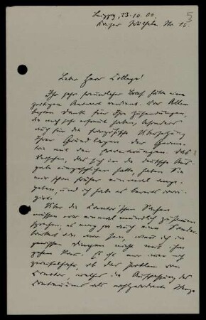 Nr. 5: Brief von Otto Hölder an David Hilbert, Leipzig, 23.10.1900