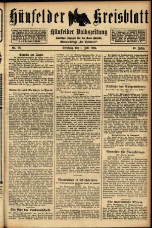 Ausgabe vom Dienstag, den 01. Juli 1924.