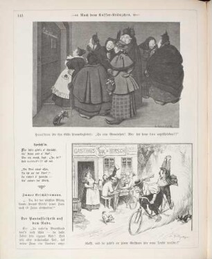 "Nach dem Kaffee-Kränzchen" "Der Pantoffelheld auf dem Rade"