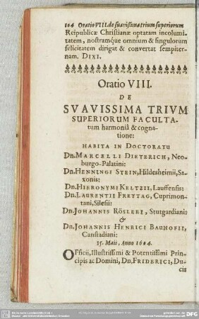 Oratio VIII. De Suavissima Trium Superiorum Facultatum harmoniâ & cognatione