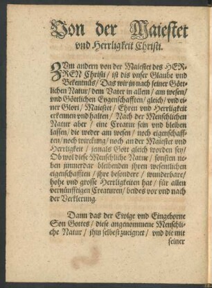 Von der Majestet und Herrligkeit Christi.