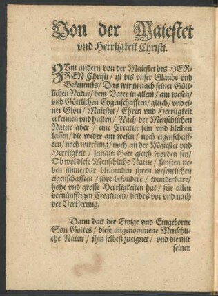 Von der Majestet und Herrligkeit Christi.