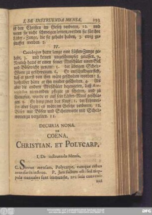 Decuria Nona. De Coena. Christian. Et Polycarp.