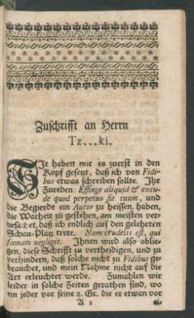 Zuschrifft an Herrn Tz...ki