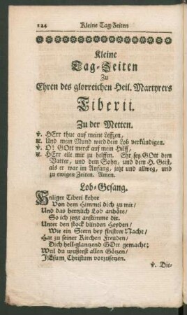 Kleine Tag-Zeiten Zu Ehren des glorreichen Heil. Martyrers Tiberii.