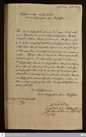 Brief von der Regierung zu Berleburg an August Hermann Francke.