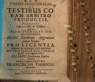 Theses inaug. de testibus coram arbitro productis