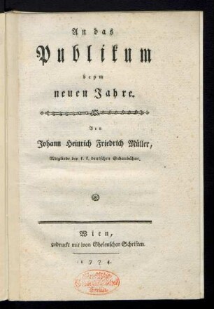 An das Publikum beym neuen Jahre
