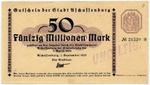 Geldschein / Notgeld, 50 Millionen Mark, 1.9.1923