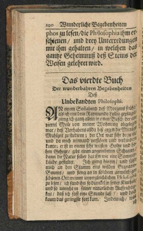 Das vierdte Buch Der wunderbahren Begebenheiten Deß Unbekandten Philosophi.