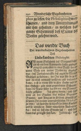 Das vierdte Buch Der wunderbahren Begebenheiten Deß Unbekandten Philosophi.