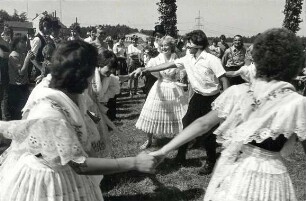 Erntebrauch in Tauer : Gesellschaftliche Volkskultur - Herbst. Ort: Turjej / Tauer. Hahnrupfen (łapanje kokota). Vgl. Lětopis C 27 (1984).
