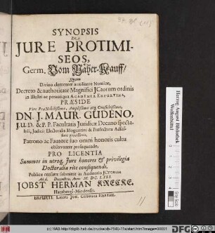 Synopsis De Iure Protimiseos, Germ. Vom Näher-Kauff