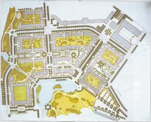 Hansjakob, Gottfried; München - Schwabing, Berliner Str.; Wohnanlage an der Berliner Straße (Schwabinger See) - Freiflächengestaltungsplan (Lageplan)