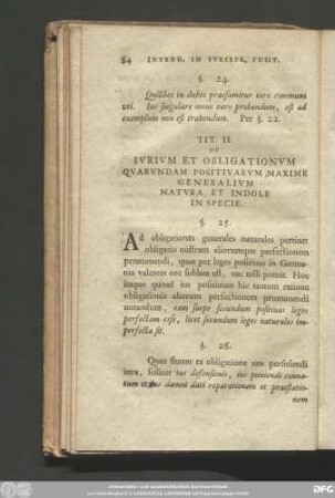 Tit. II. De Iurium Et Obligationum Quarundam Positivarum Maxime Generalium Natura Et Indole In Specie.