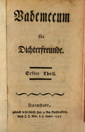 Vademecum für Dichterfreunde, 1