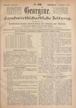 Sechzigster Jahrgang. No. 49. Insterburg, 1. Dezember 1892.
