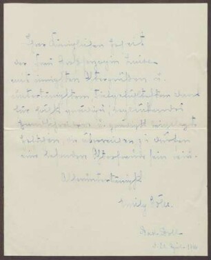 Schreiben von Emilie Göler an die Großherzogin Luise; Ostergrüße