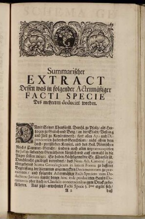 summarischer Extract Dessen was in folgender Actenmäßiger Facti Specie Des mehreren deducirt worden.