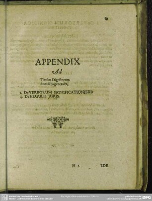 Appendix Ad Titulus Digestorum duosillos generales, 1. De Verborum Significationibus, 2. De Regulis Iuris