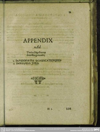 Appendix Ad Titulus Digestorum duosillos generales, 1. De Verborum Significationibus, 2. De Regulis Iuris