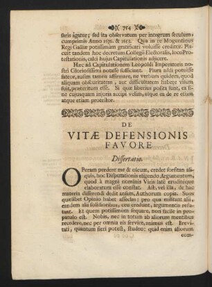 De Vitae Defensionis Favore