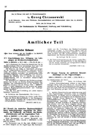 Einschränkungen bzw. Stillegung von Lehrgängen an Reichsverwaltungsschulen : [Amtliche Erlasse] ; [Amtlicher Teil]