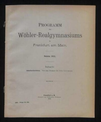 1911/12: Programm des Wöhler-Realgymnasiums in Frankfurt am Main - 1911/12