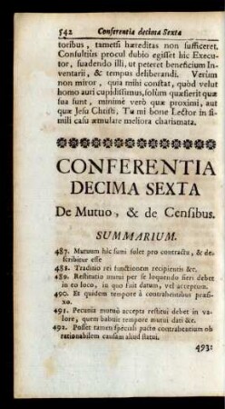Conferentia Decima Sexta De Mutuo, & de Censibus
