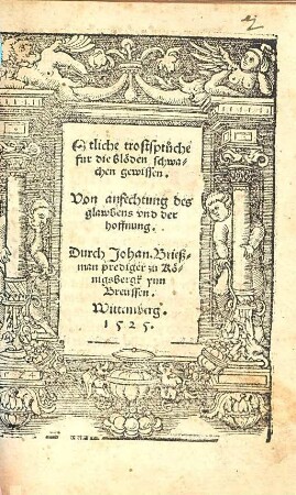 Etliche trostsprueche fur die bloeden schwachen gewissen : Von anfechtung des glawbens vnd der hoffnung