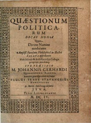 Quaestionum Politicarum Decas ..., 9