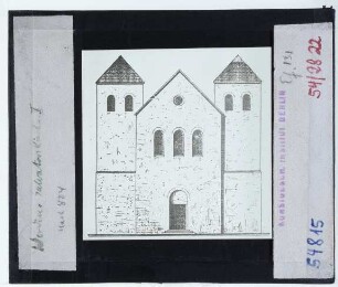 Essen-Werden, St. Peter und St. Ludgerus : Westansicht, Aufriss, Rekonstruktion