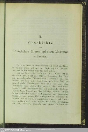 II. Geschichte des Königlichen Mineralogischen Museums zu Dresden