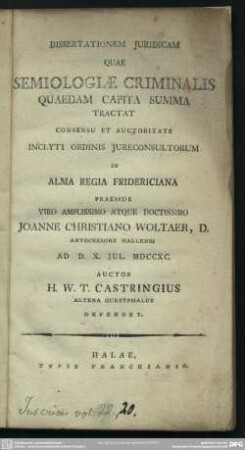 Dissertationem Iuridicam Quae Semiologiae Criminalis Quaedam Capita Summa Tractat
