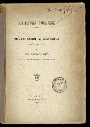 Avifauna Pucliese : Catalogo Sistematico Degli Uccelli Osservati in Puglia