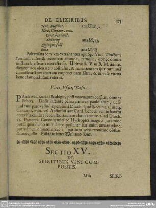 Sectio XV. De Spiritibus Vini Compositis