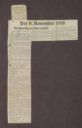 "Der 9. November 1918. Von Prinz Max zu Ebert", in: Magdeburgische Zeitung